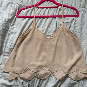 Cream tank with scalloped beaded detailing and adjustable straps